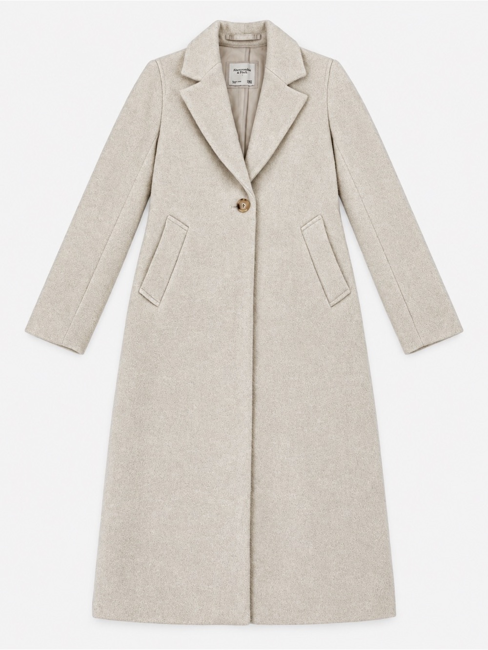 Abercrombie & Fitch Single-Button Long Trench Coat in Light Beige